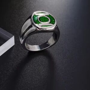 Green Lantern Inspired Silver Signet Ring - Green Enamel Men's Size 10 NEW
